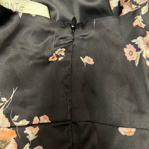 Pinch Women’s Black Satin Smoked Maxi Slit Floral Long Sleeve V Neck Dress Med - Picture 9 of 15